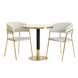 Комплект маси за кафене Gold bar ARP609 Fi70cm бяла + 2 стола Glamour